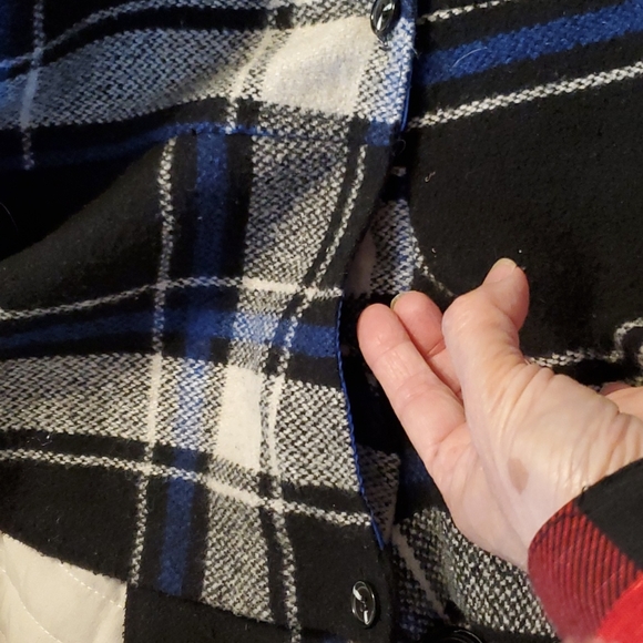 Retro 70's Pea Coat Coat Plaid Blue/Black Pockets Hood Wool Blend - Picture 11 of 11